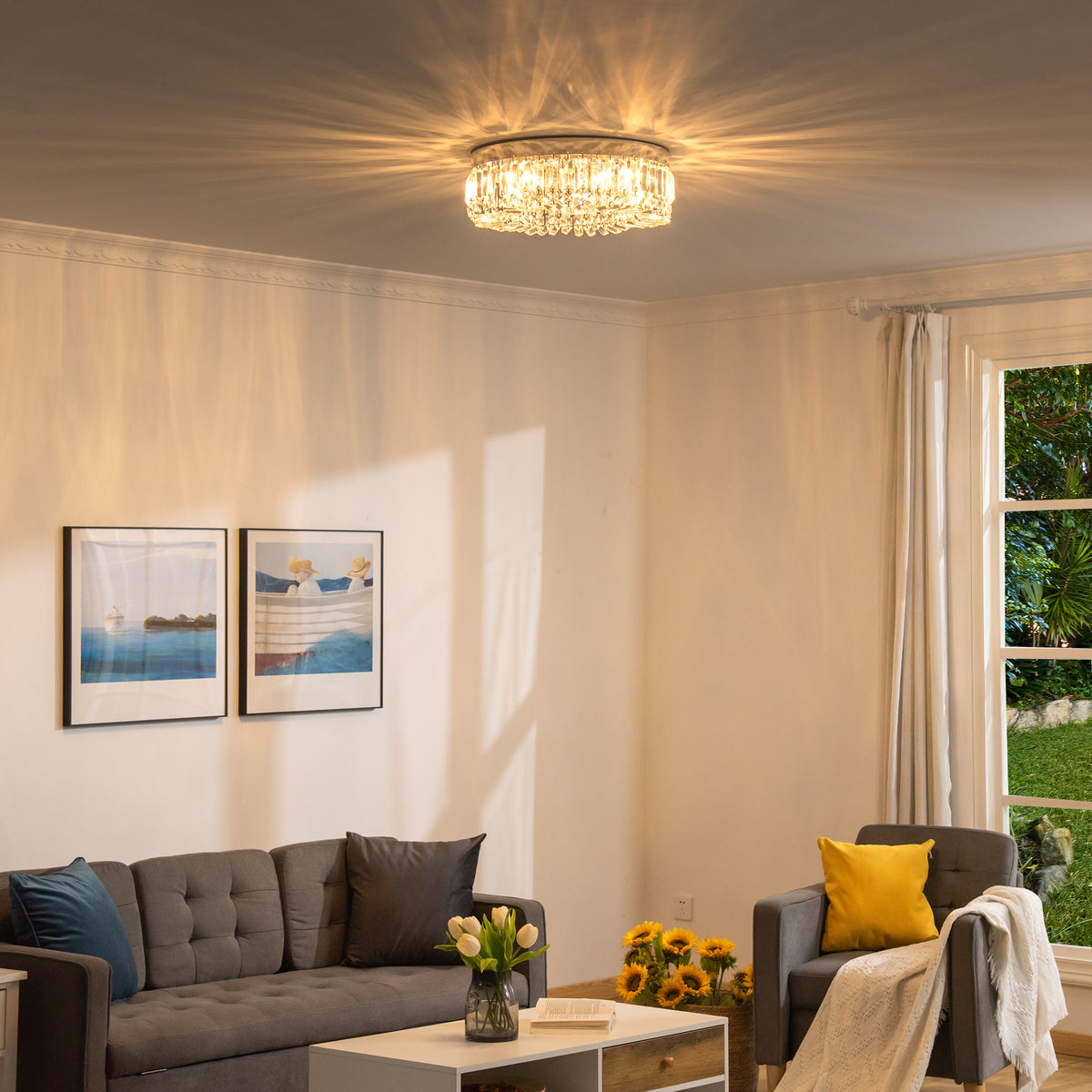 HOMCOM Crystal Chandeliers with Crystal Pendants, 8-Light Ceiling Light for Living Room, Bedroom Dining Room, Silver Tone