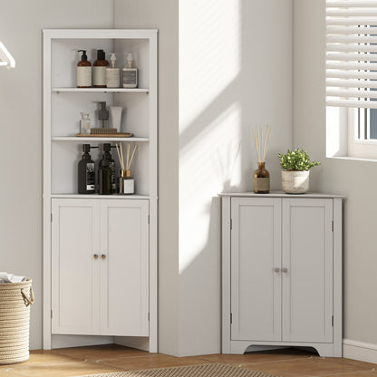 kleankin Corner Cabinet, Triangle Bathroom Storage Cabinet with Adjustable Shelf and Recessed Door, Free Standing, White