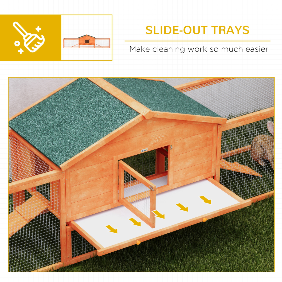 PawHut Wooden Rabbit Hutch Guinea Pig Hutch, Orange, 309 x 70 x 87cm