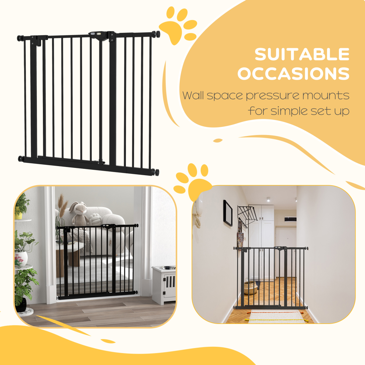 PawHut Adjustable Safety Gate w/ 1 Extensions and Four Adjustable Screws, Black