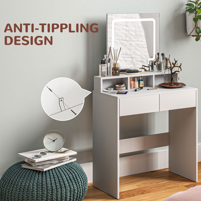 HOMCOM Dressing Table with Mirror, LED Lights, Drawers, for Bedroom, White