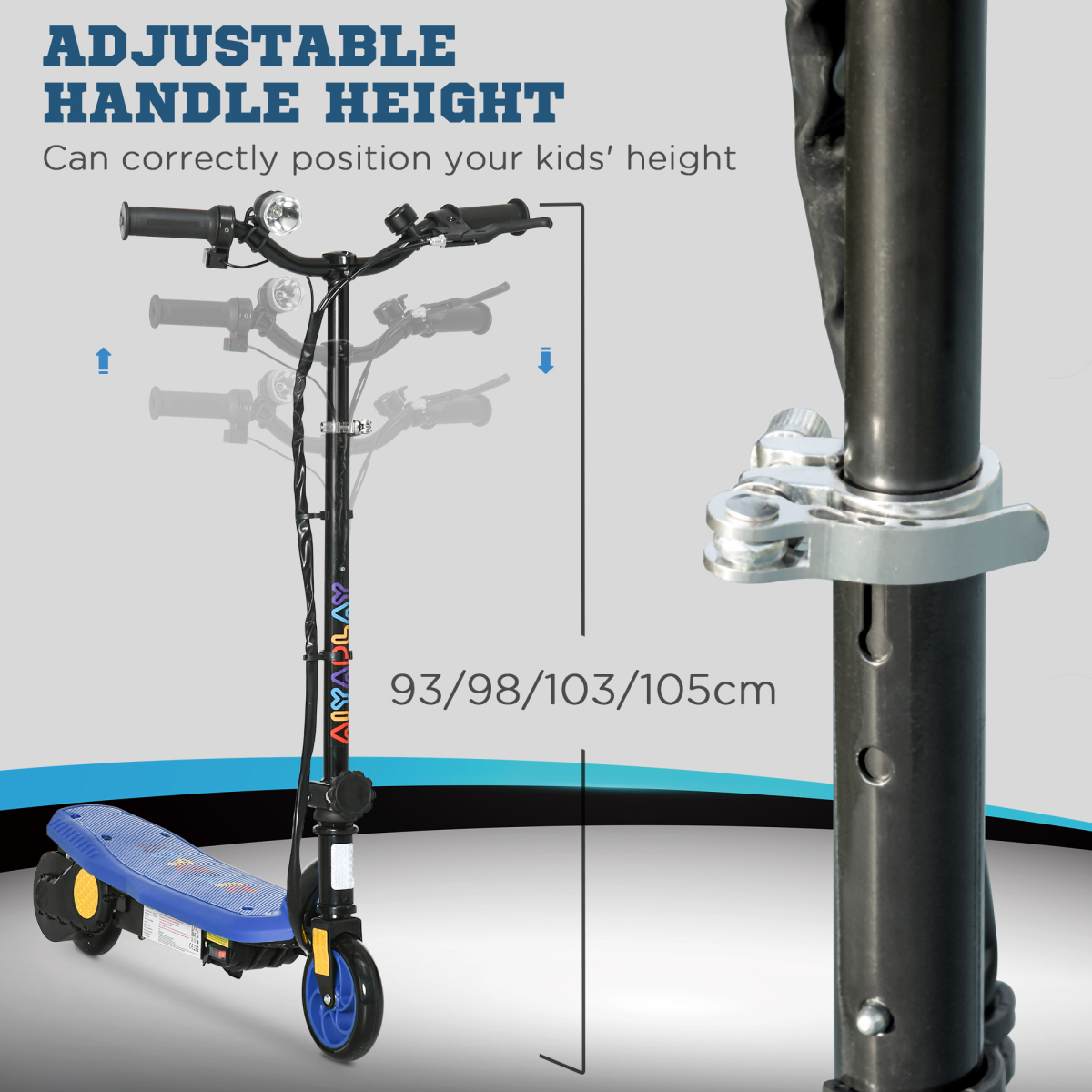 Folding Electric Scooter E-Scooter w/ LED Headlight, for Ages 7-14 Years - Blue