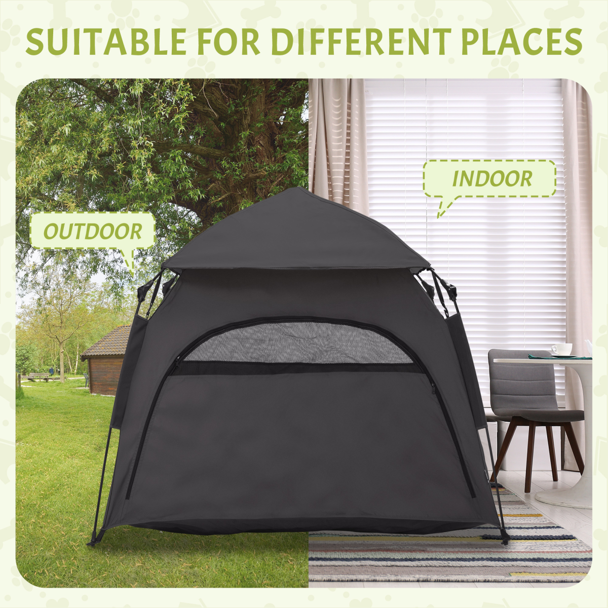 PawHut Foldable Dog Cat Tent with Waterproof Oxford Cloth, Carry Bag, Grey