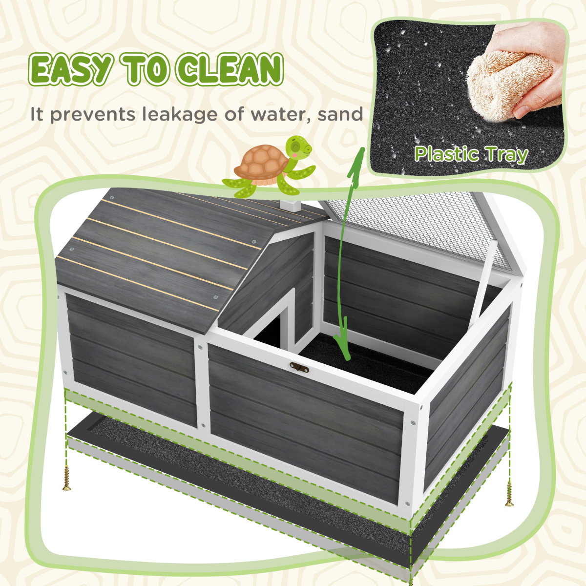 Tortoise House with Openable Top, Tray, for Indoor and Outdoor use - Grey