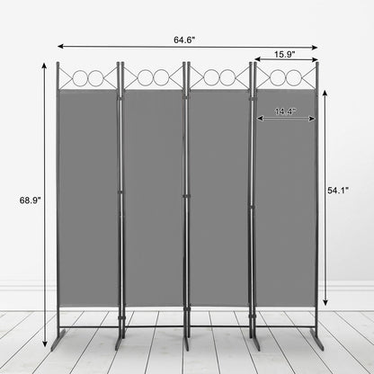 5.74FT 4-Fold Top With Shape 130g Polyester Cloth Plastic Feet Carbon Steel Frame Foldable Screen Gray