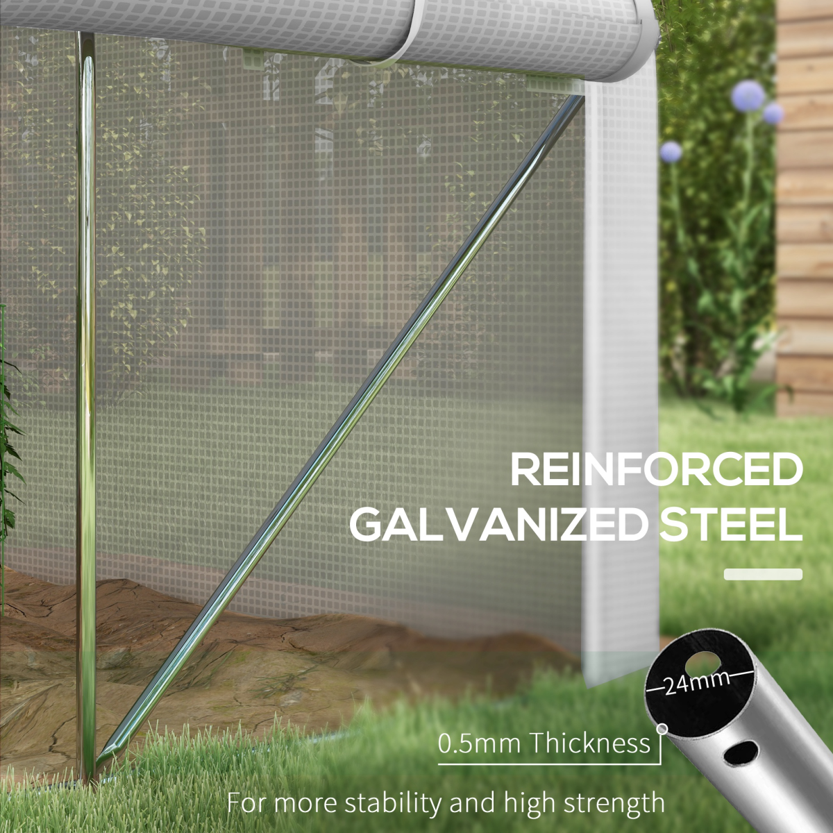 3 x 2m Polytunnel Greenhouse with Roll Up Sidewalls, Mesh Door, Plant Labels