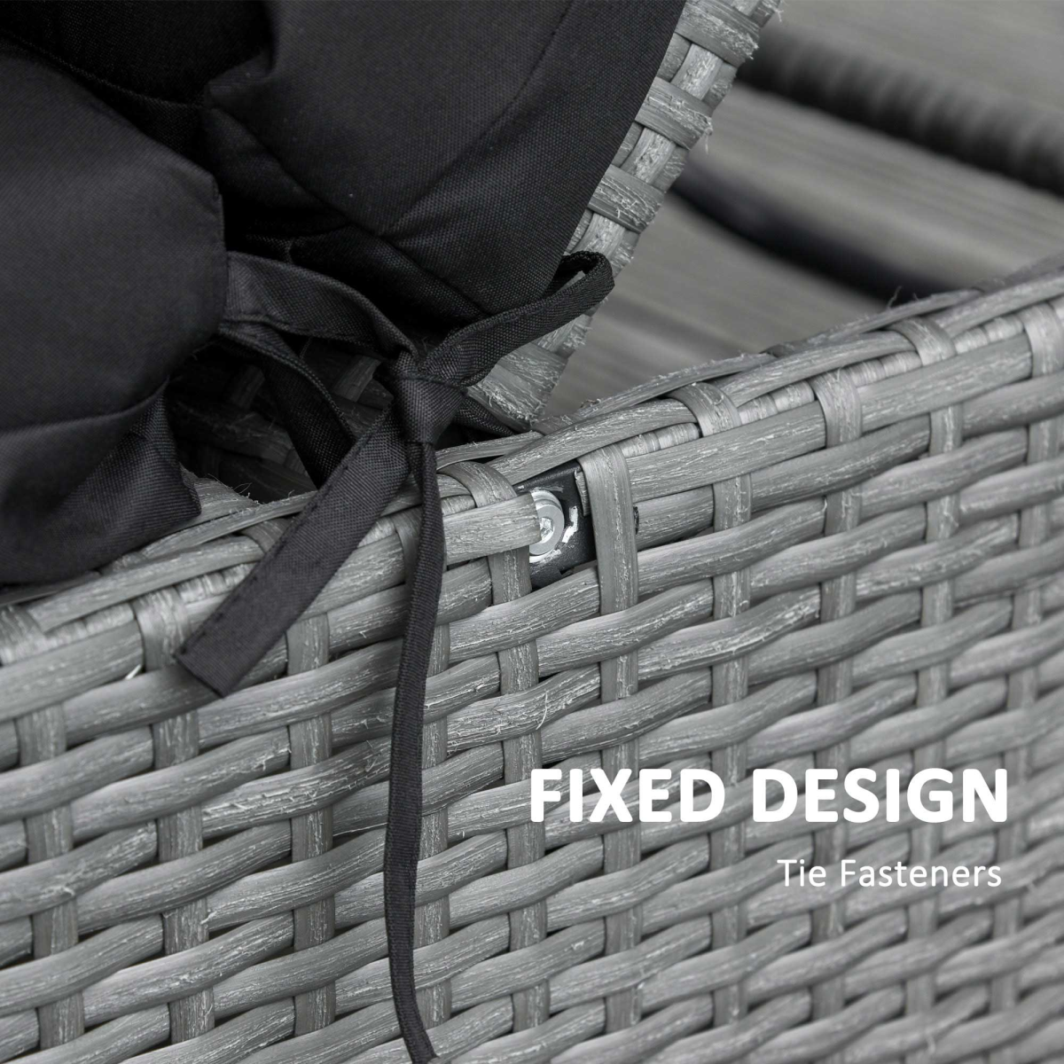 Set of 2 Lounger Cushions Deep Seat Patio Cushions with Ties Black