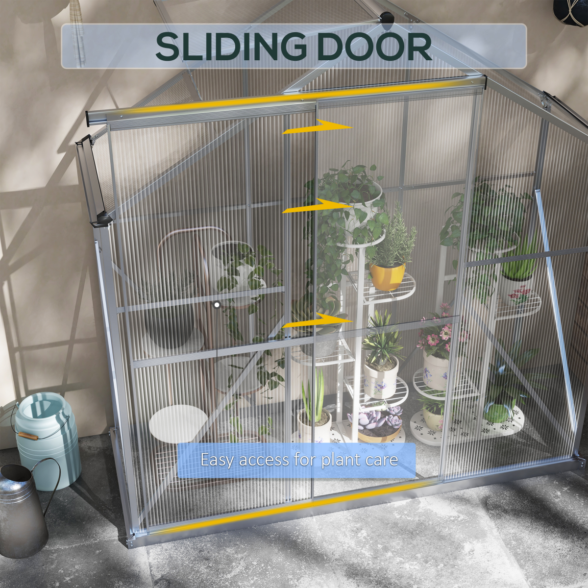 Outsunny 6 x 2.5ft Polycarbonate Greenhouse Aluminium Green House, Silver