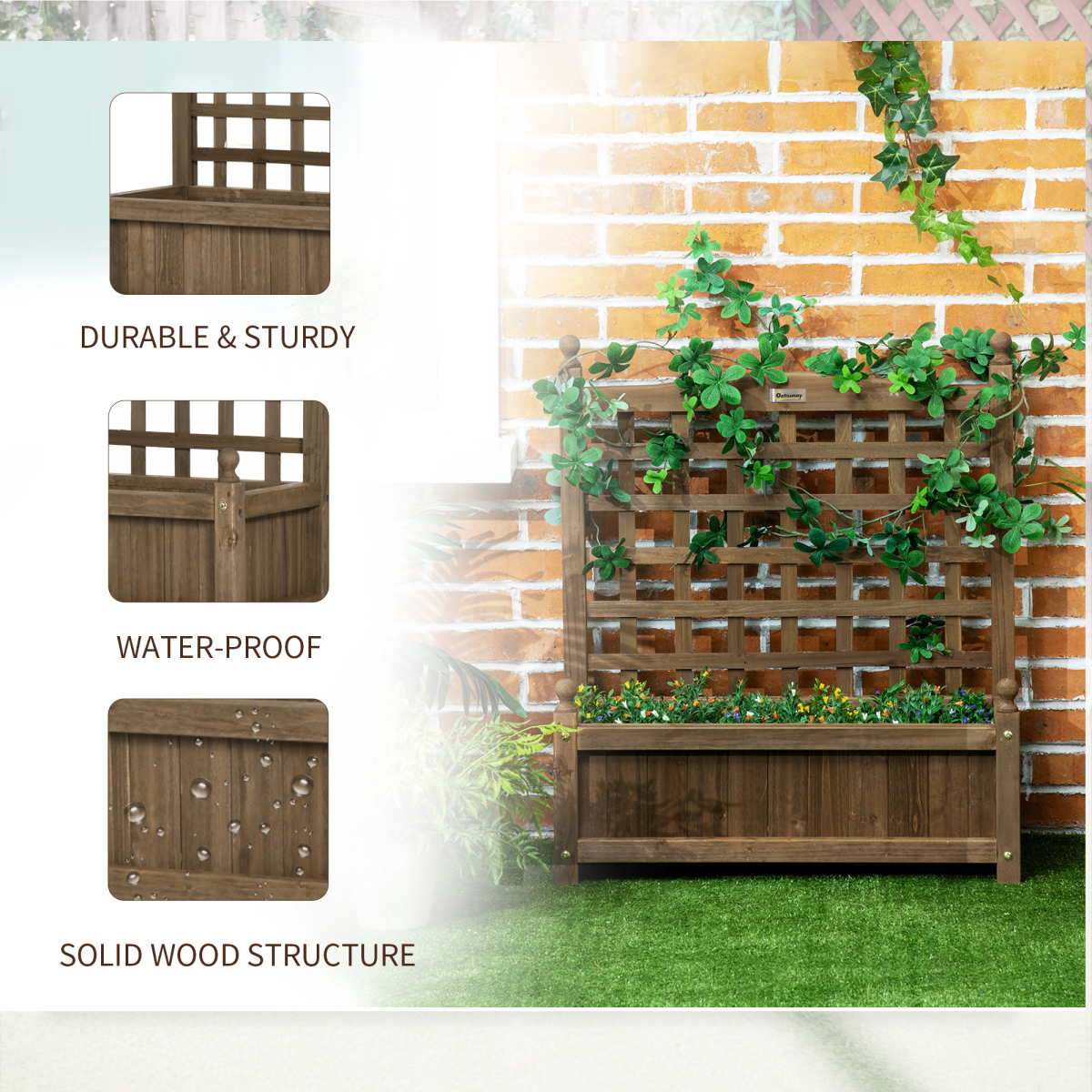 Garden Planters with Trellis for Climbing Vines Indoor Outdoor Brown