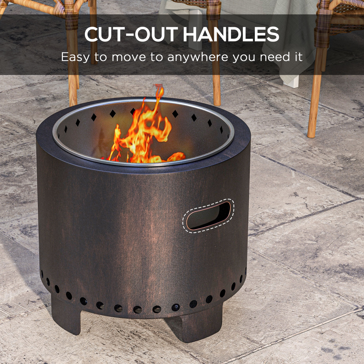 Outsunny 45cm Smokeless Wood Burning Firepit Metal Fire Pit, Black