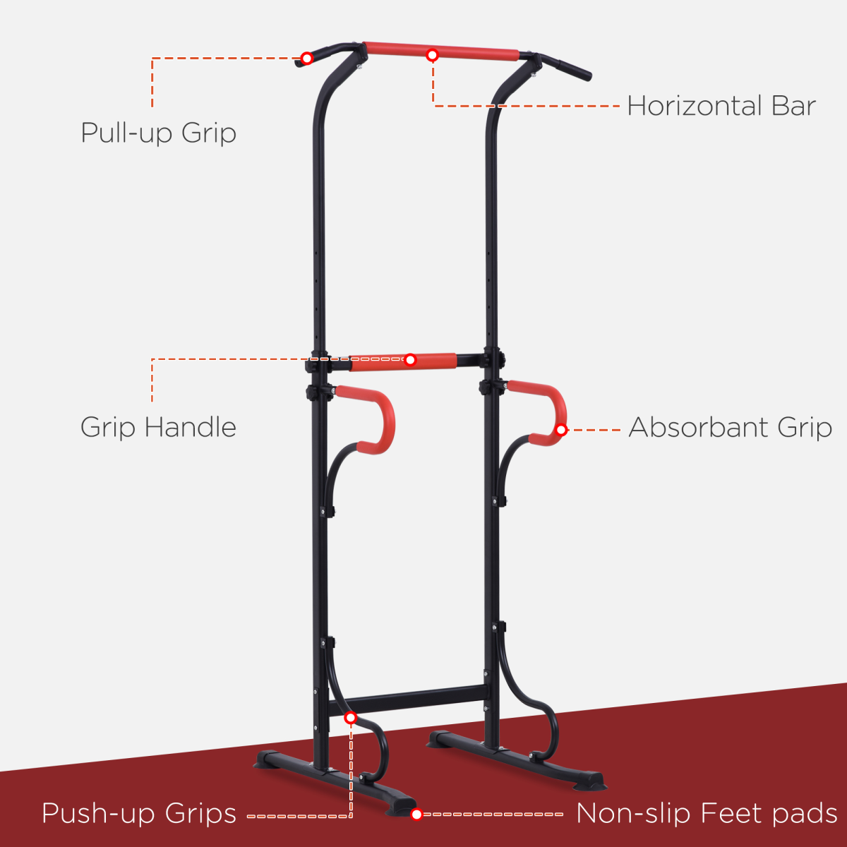 Steel Multi-Use Exercise Power Tower Station Adjustable Height w/ Grips HOMCOM