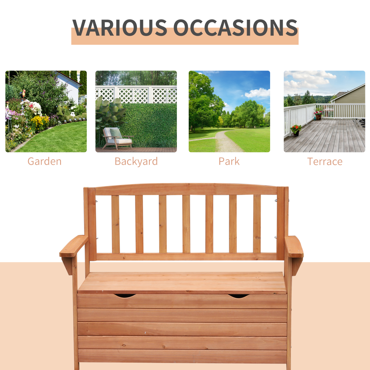 Outdoor Garden Storage Bench Patio Box All Weather Fir Wood 112 x 84 cm