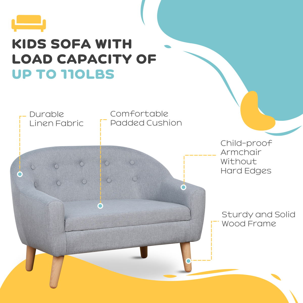 Kids Mini Sofa Children Armchair Seating Chair Bedroom Playroom Furniture Grey