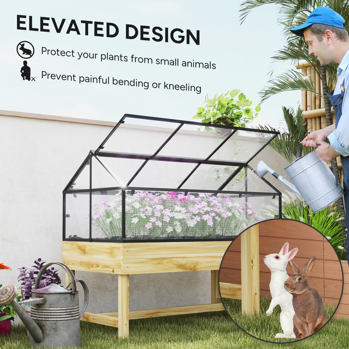 Outsunny Raised Garden Bed with Polycarbonate Panel, Natural