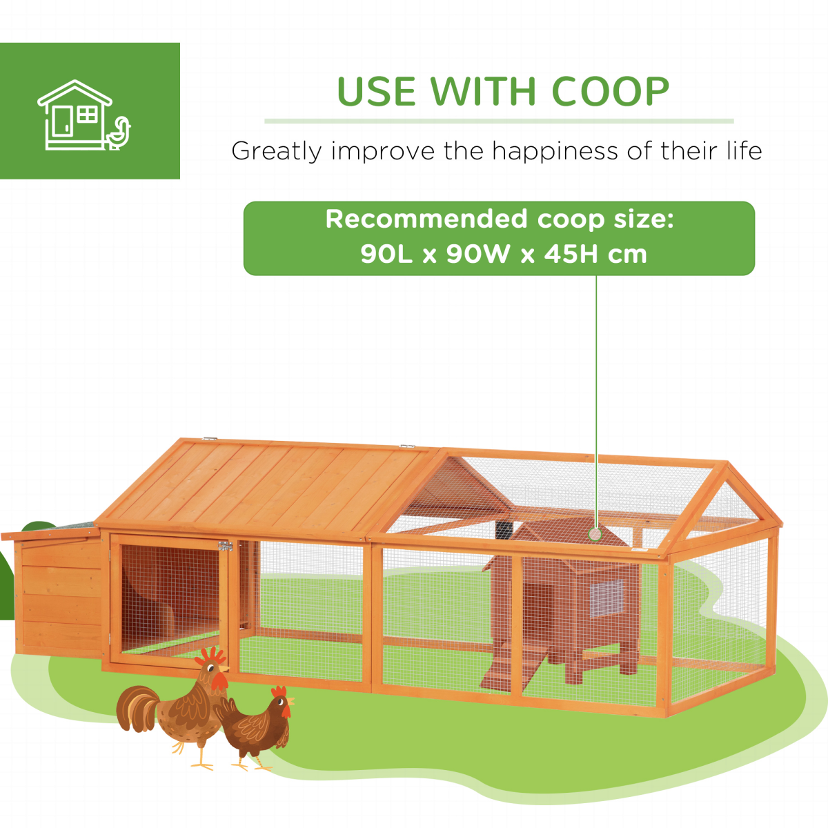 PawHut Wooden Chicken Run with Nesting Box, Openable Roof for 4-8 Chickens Ducks