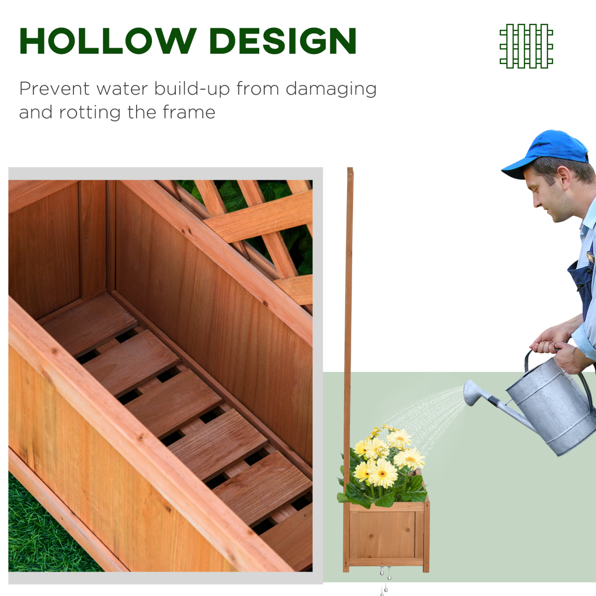 Garden Wooden Planter Box with Trellis 76x36x170cm, Brown Bed