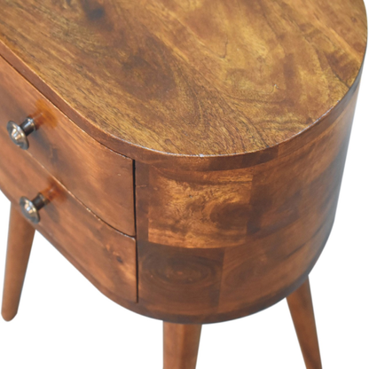 Artisan Furniture Solid Wood Mini Chestnut Rounded Bedside Table, Brown, 2 Drawers