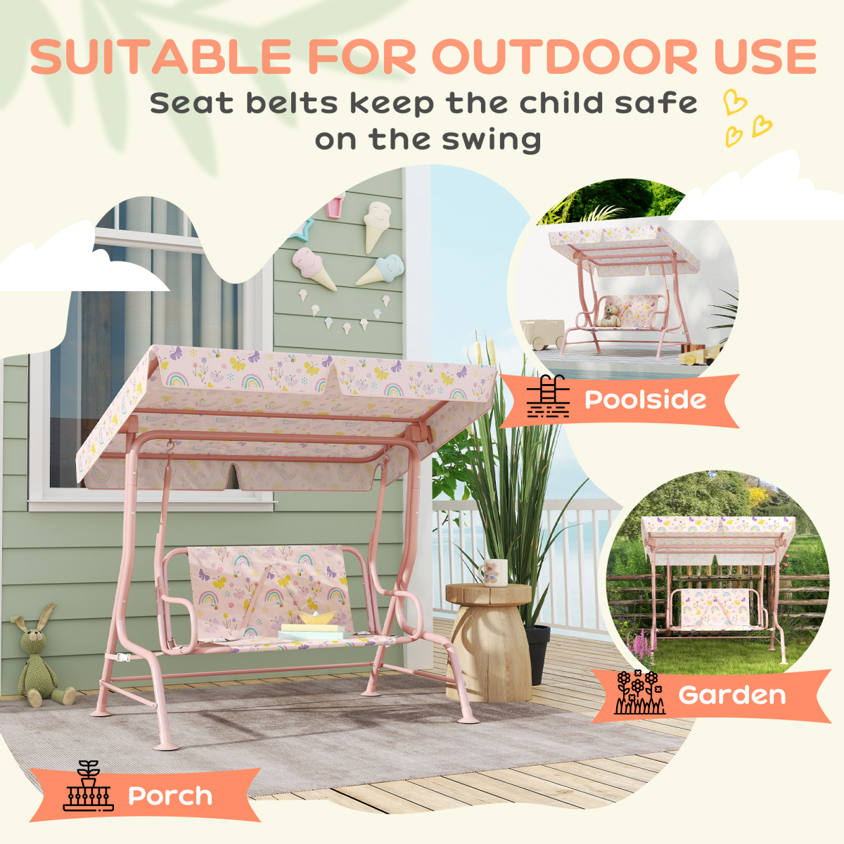 Rainbow Canopy Swing Seat - Safe & Fun Outdoor Play for Kids