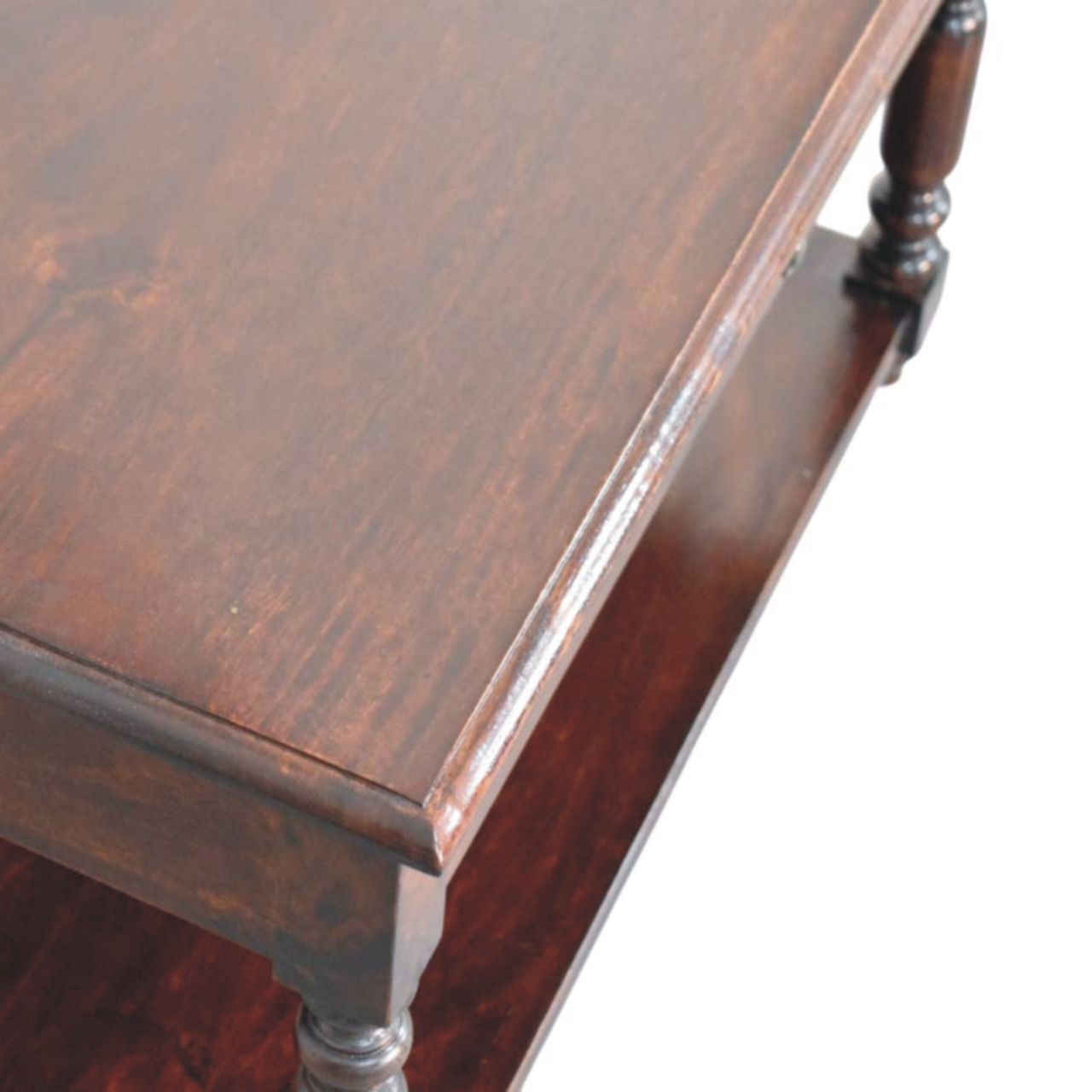 Artisan Furniture Solid Wood Turned Legs Cherry Console Table, 2 Drawers & 1 Open Slot, Dark Brown