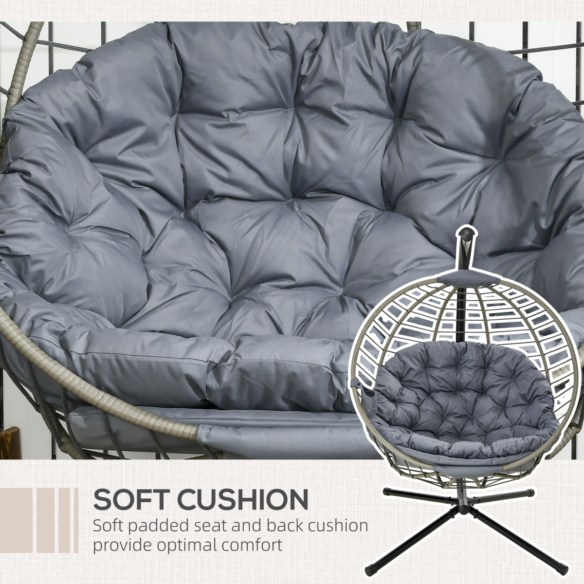 Outsunny PE Rattan Hanging Swing Chair w/ Stand & Cup Holder, Grey