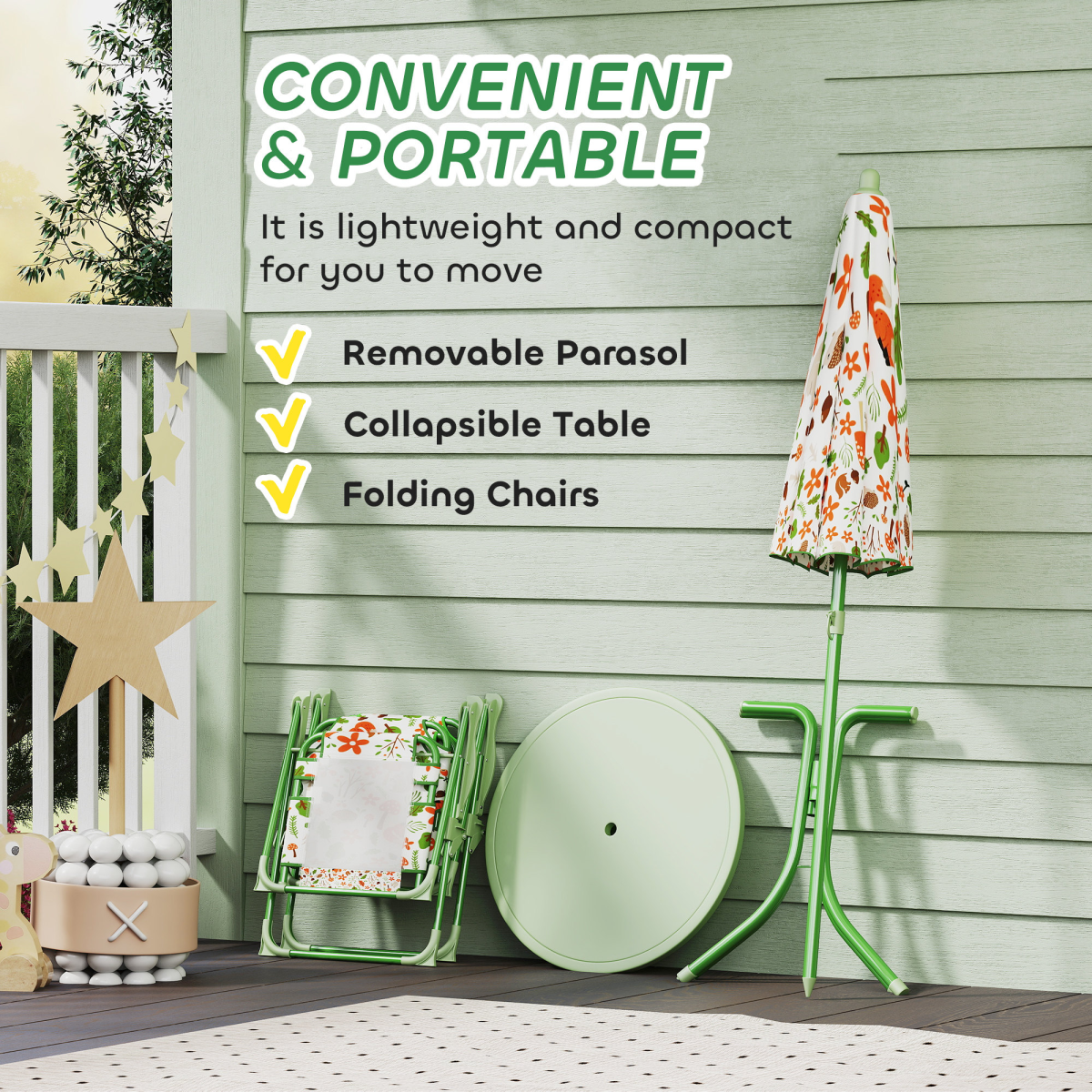 Cute Fox Design Kids Outdoor Furniture Set with Adjustable Parasol