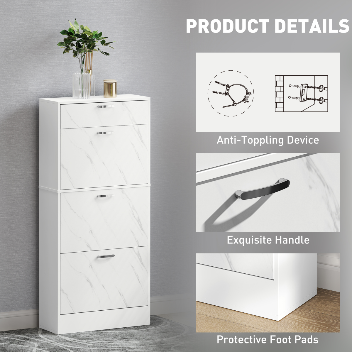 Three drawer shoe cabinet