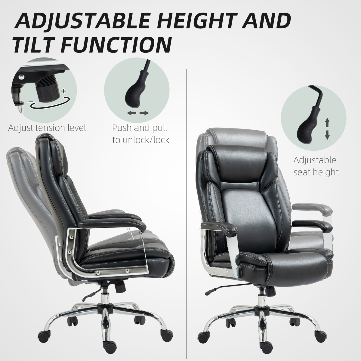HOMCOM Faux Leather Desk Chair with Adjustable Height, 227kg 500LBS, Black