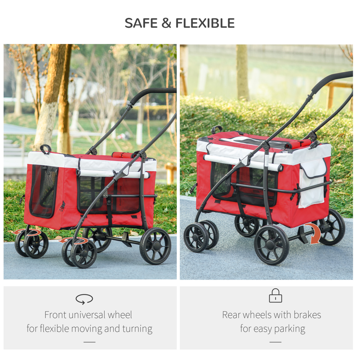 PawHut Foldable Pet Stroller w/ Detachable Carrier, Soft Padding - Red