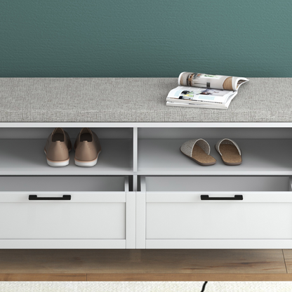HOMCOM Shoe Bench with Removable Cushion, Open Compartments and Drawers