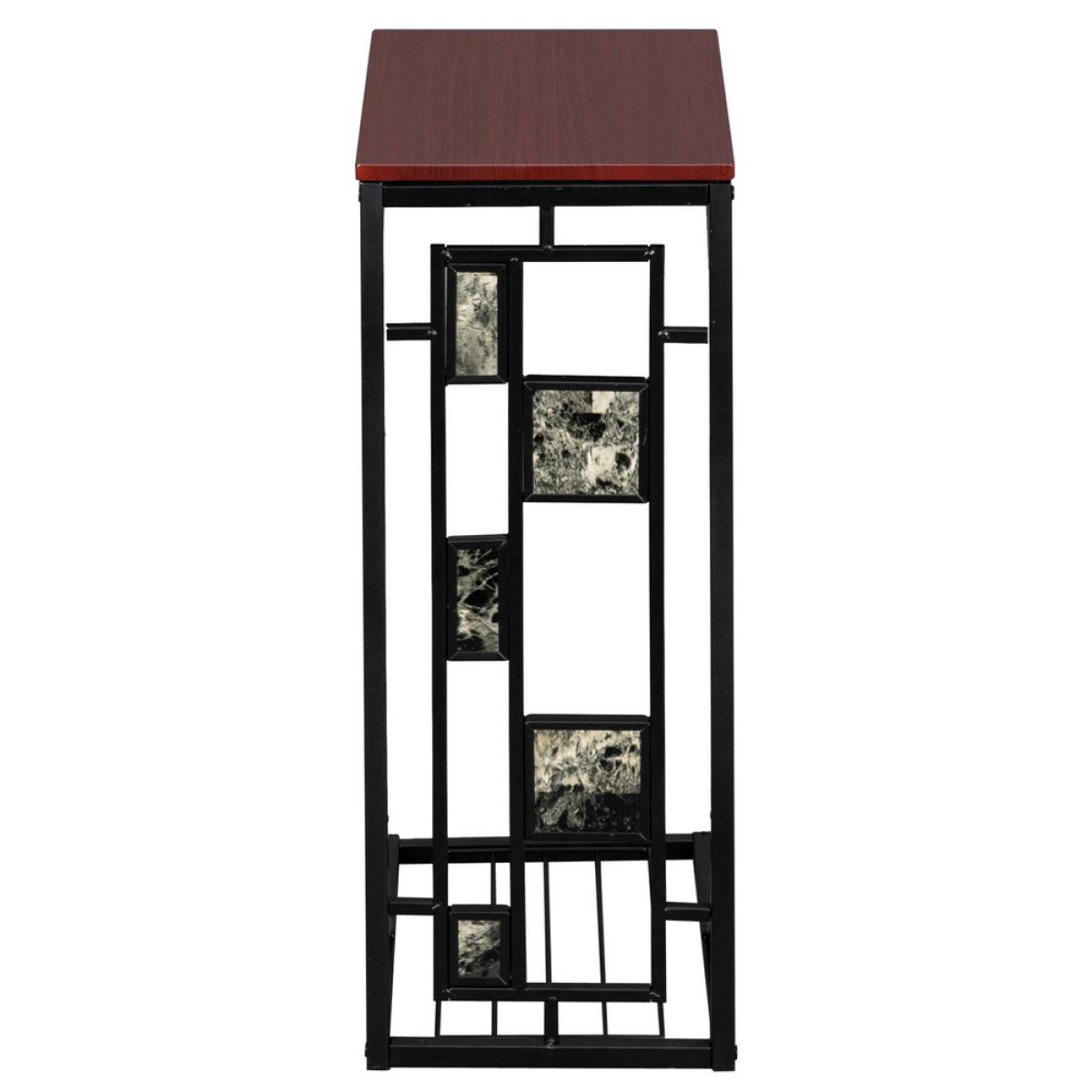 C-Shaped End Table with Gravel Pattern, Brown Top & Black Powder-Coated Base, 30.5*21*54cm