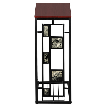 C-Shaped End Table with Gravel Pattern, Brown Top & Black Powder-Coated Base, 30.5*21*54cm