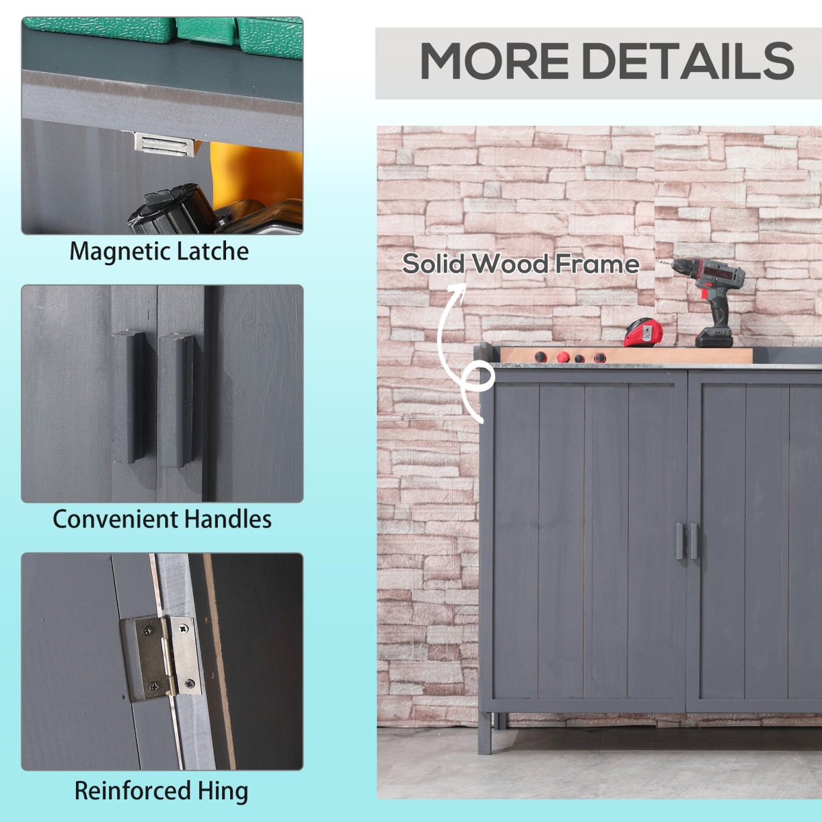 Garden Storage Cabinet, Potting Bench Table Galvanized Grey