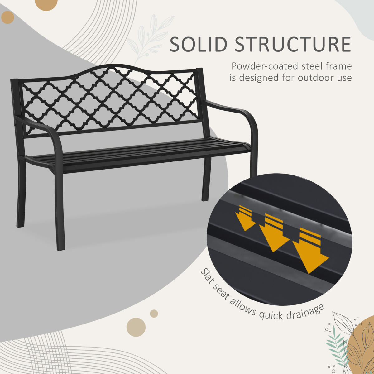 2-Seater Outdoor Garden Bench Antique Steel Armrest,