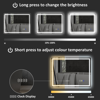 HOMCOM 600 x 800 mm Bathroom Mirror with Bluetooth Clock Lights Demister Pad