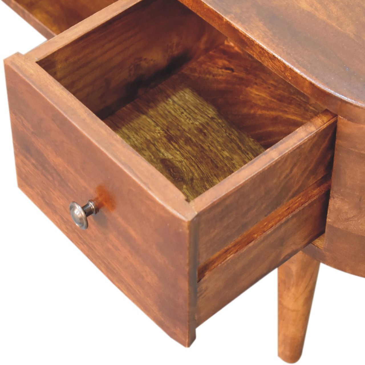 Artisan Furniture Solid Wood Chestnut Round Open Media Unit, 2 Drawers, Brown