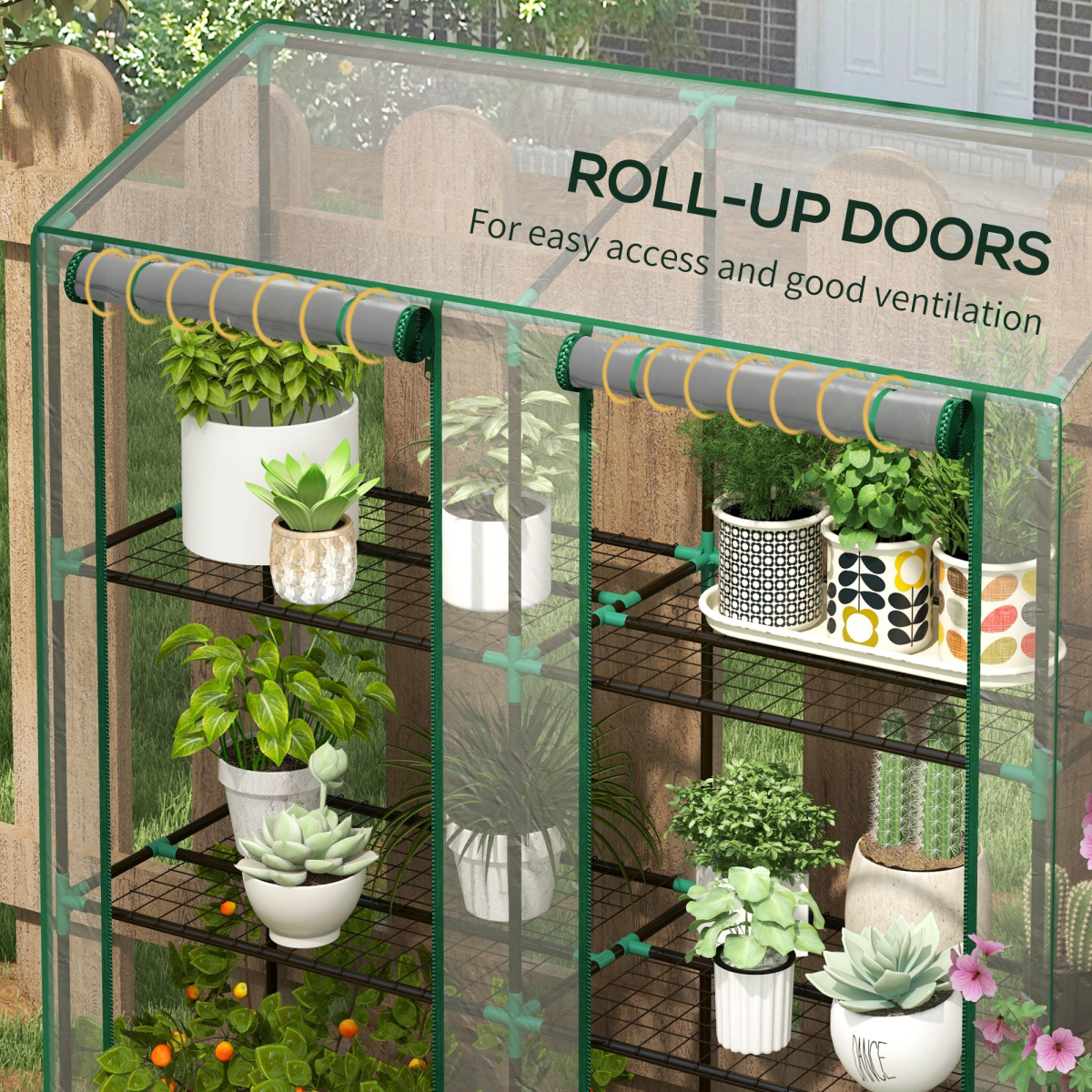 Outsunny Mini Green House with 3 Tier Shelves, 151H x 143W x 46Dcm, Clear