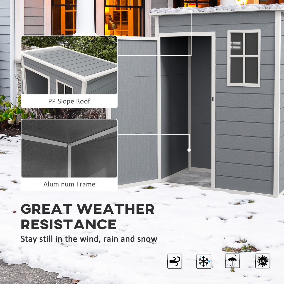 Outsunny 5' x 3' Garden Shed w/ Floor, Lockable Door, Window and Vent, Grey