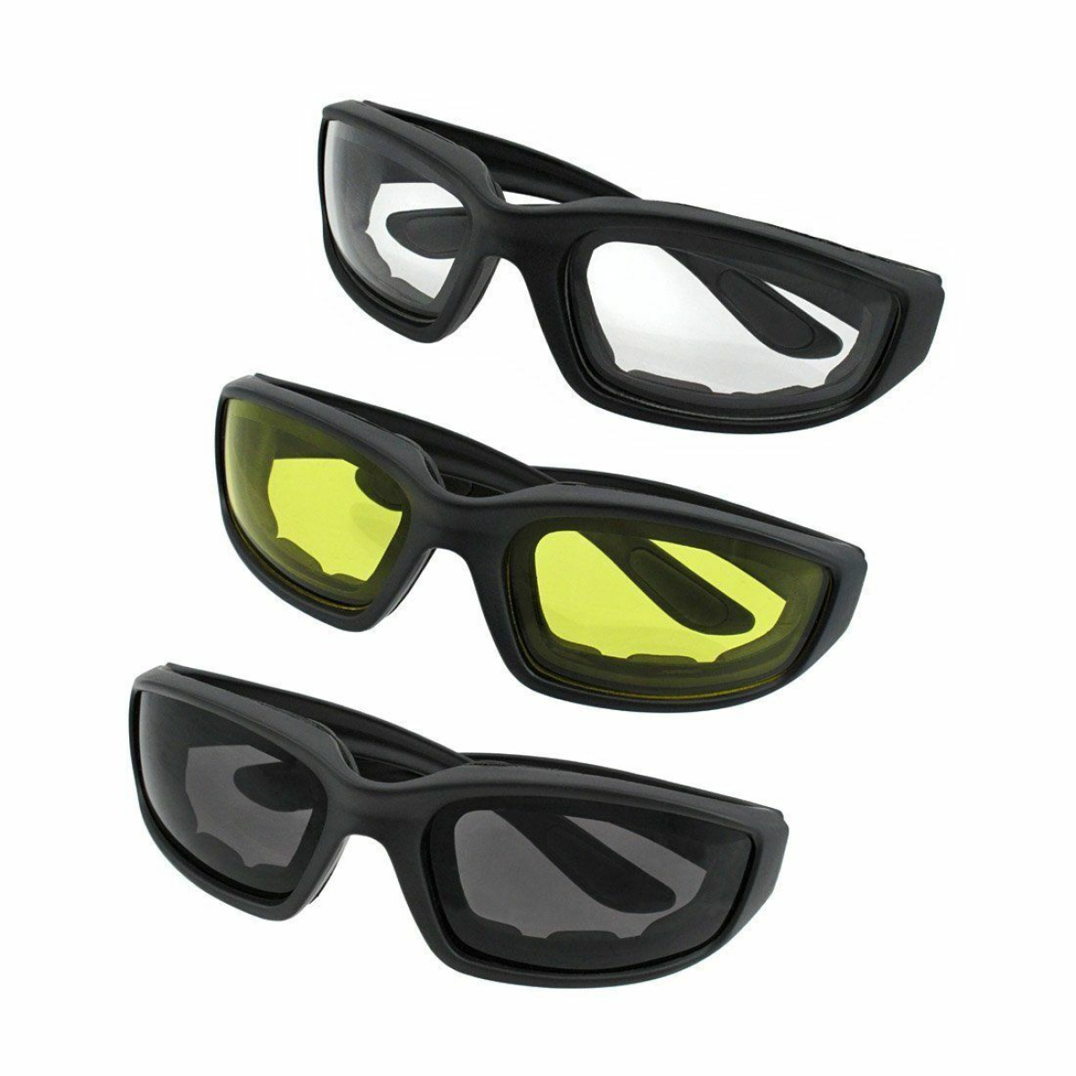 3 pairs  Motorcycle Sports Biker Riding Glasses Wind Resistant Eye Protection Women Men Sports Goggles Cycling Glasses Sunglasses Gray/Clear/Yellow