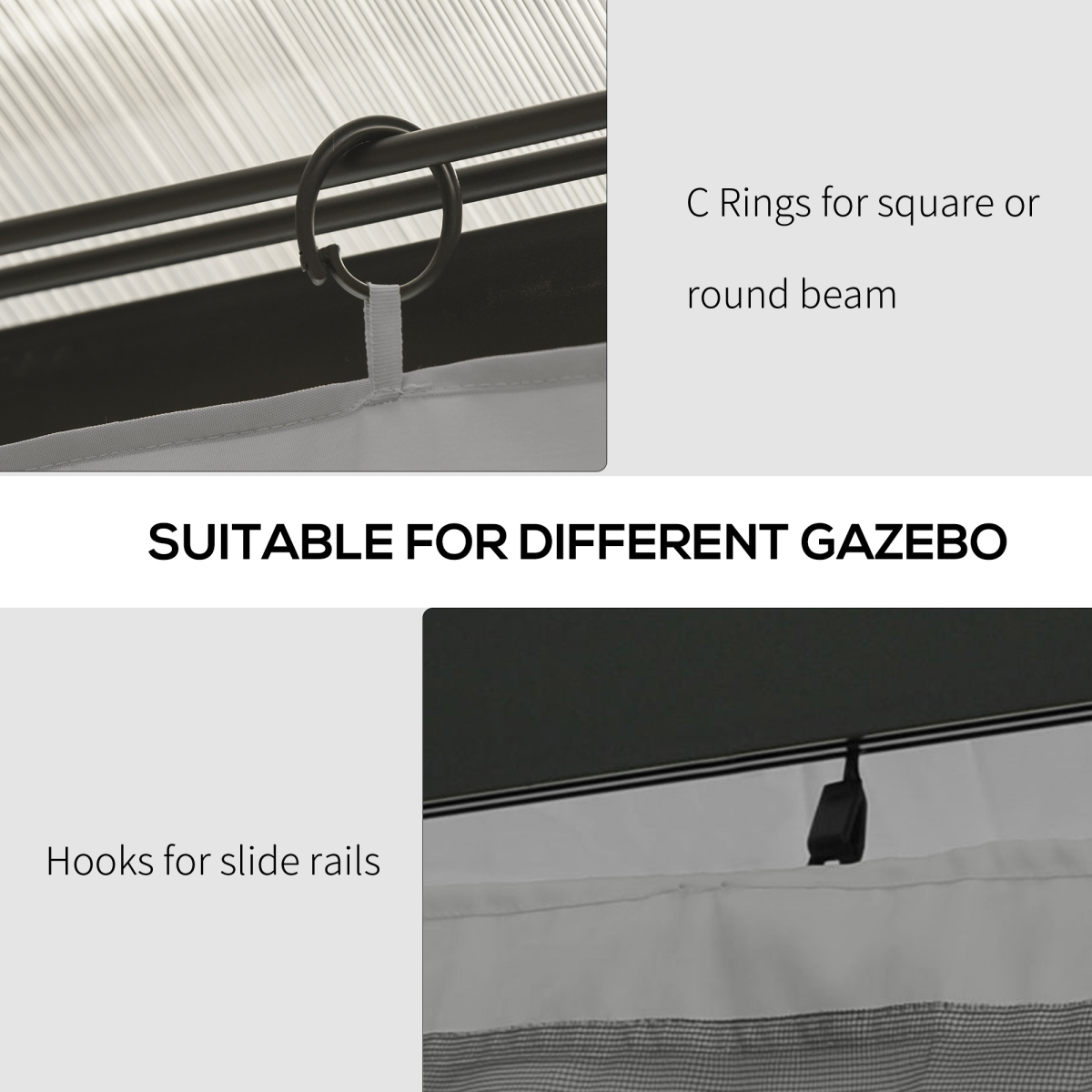4Pk Gazebo Replacement Sidewalls Privacy Panel for Most 3 x 4m Light Grey