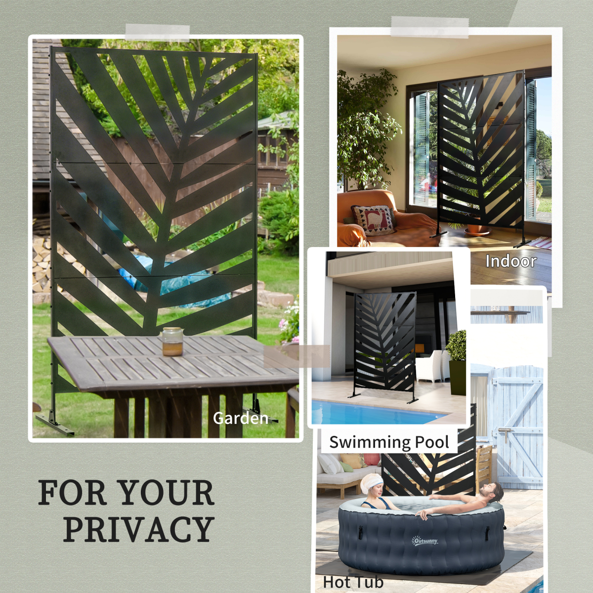 Outsunny 6.5FT Metal Outdoor Privacy Screen Panel with Stand, Banana Leaf Style