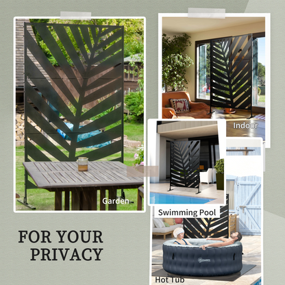 Outsunny 6.5FT Metal Outdoor Privacy Screen Panel with Stand, Banana Leaf Style