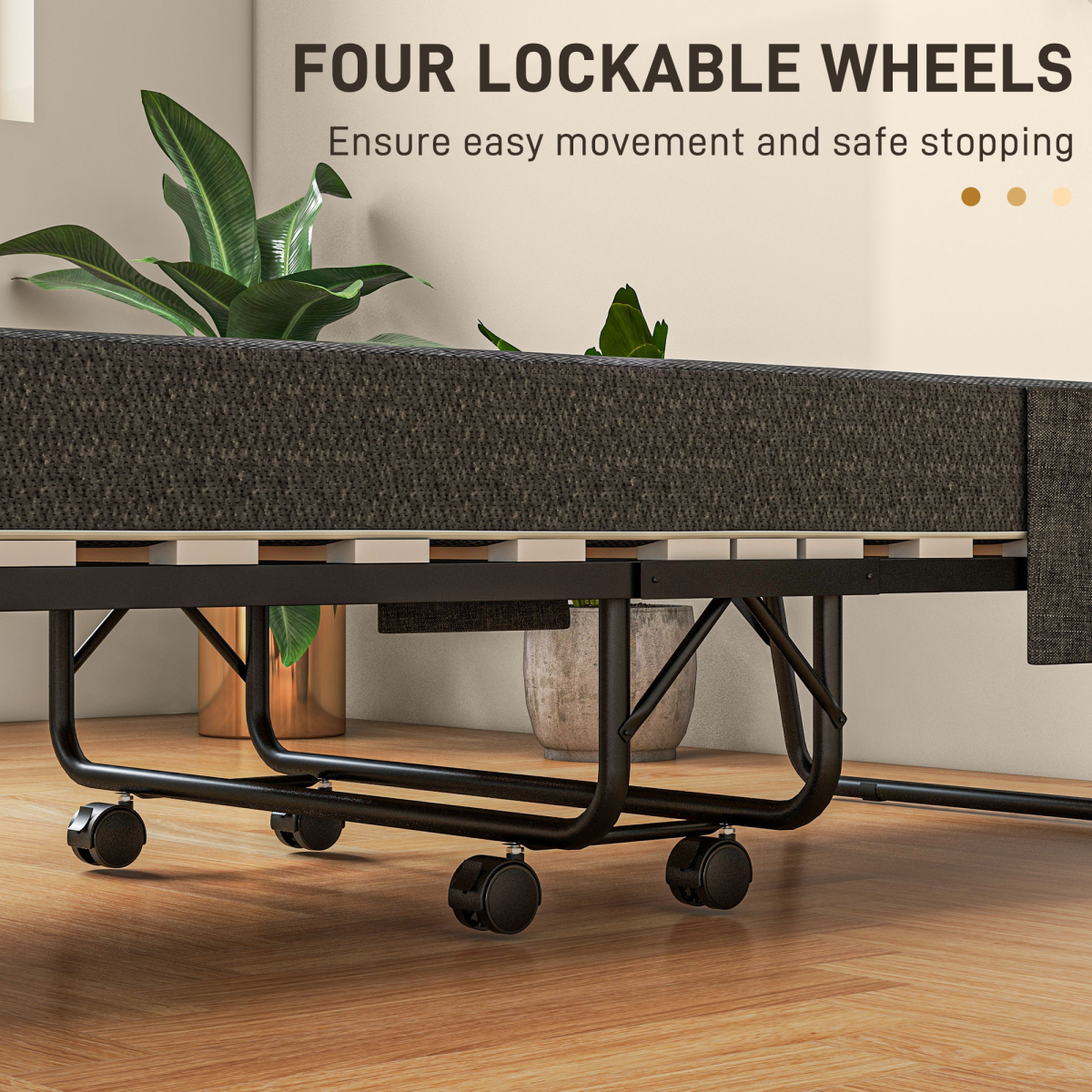HOMCOM Folding Bed with Mattress Foldable Guest Bed on Wheels w/ Cover Dark Grey