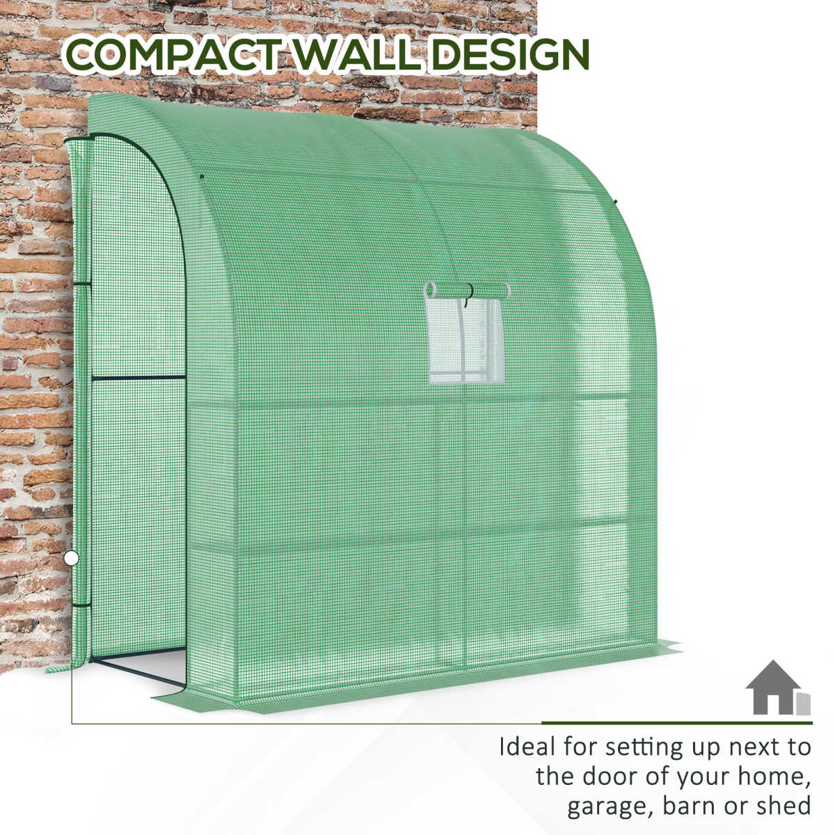 Walk-In Lean to Wall Greenhouse Window&Door 200Lx 100W x 215Hcm Green Outsunny