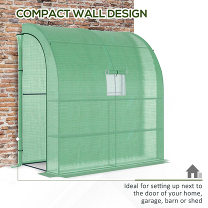 Walk-In Lean to Wall Greenhouse Window&Door 200Lx 100W x 215Hcm Green Outsunny