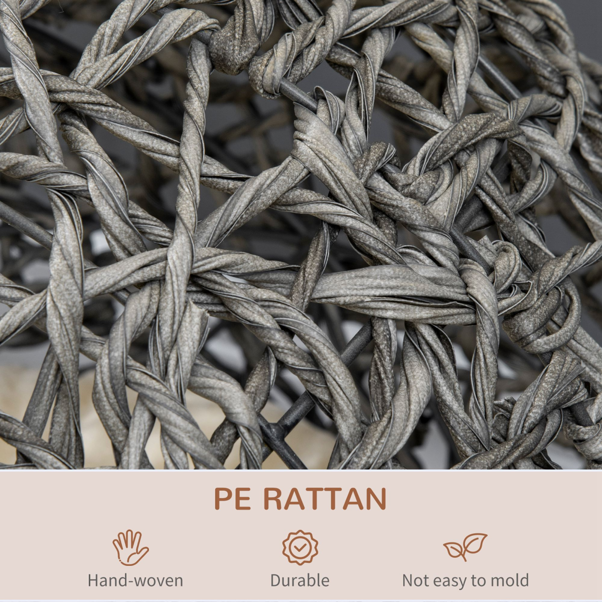 Rattan Elevated Cat House Kitten Basket Pet Bed w/ Cushion - Silver-Tone, Grey