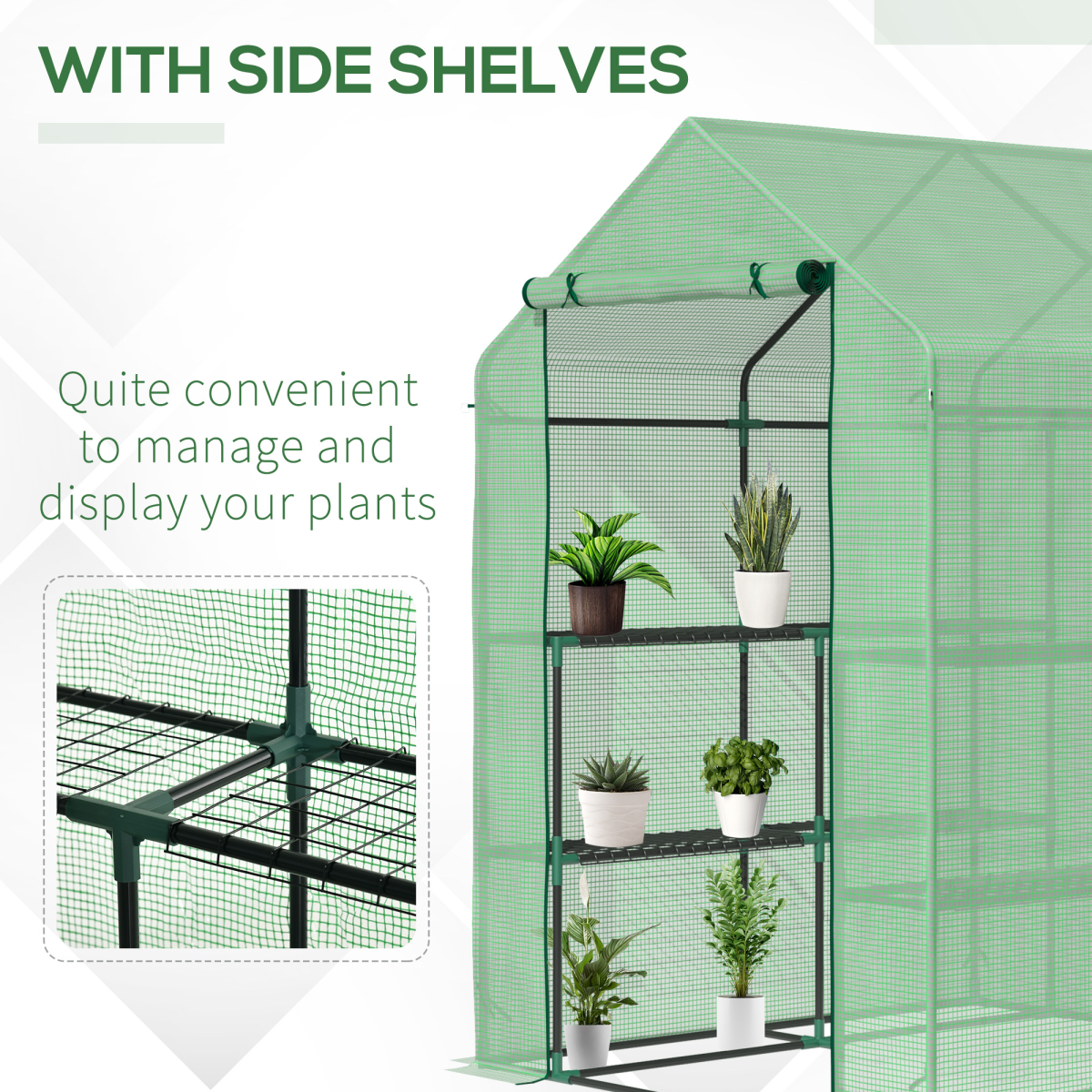 Walk in Garden Greenhouse Outdoor Grow House Shelves, 143x138x190cm Outsunny