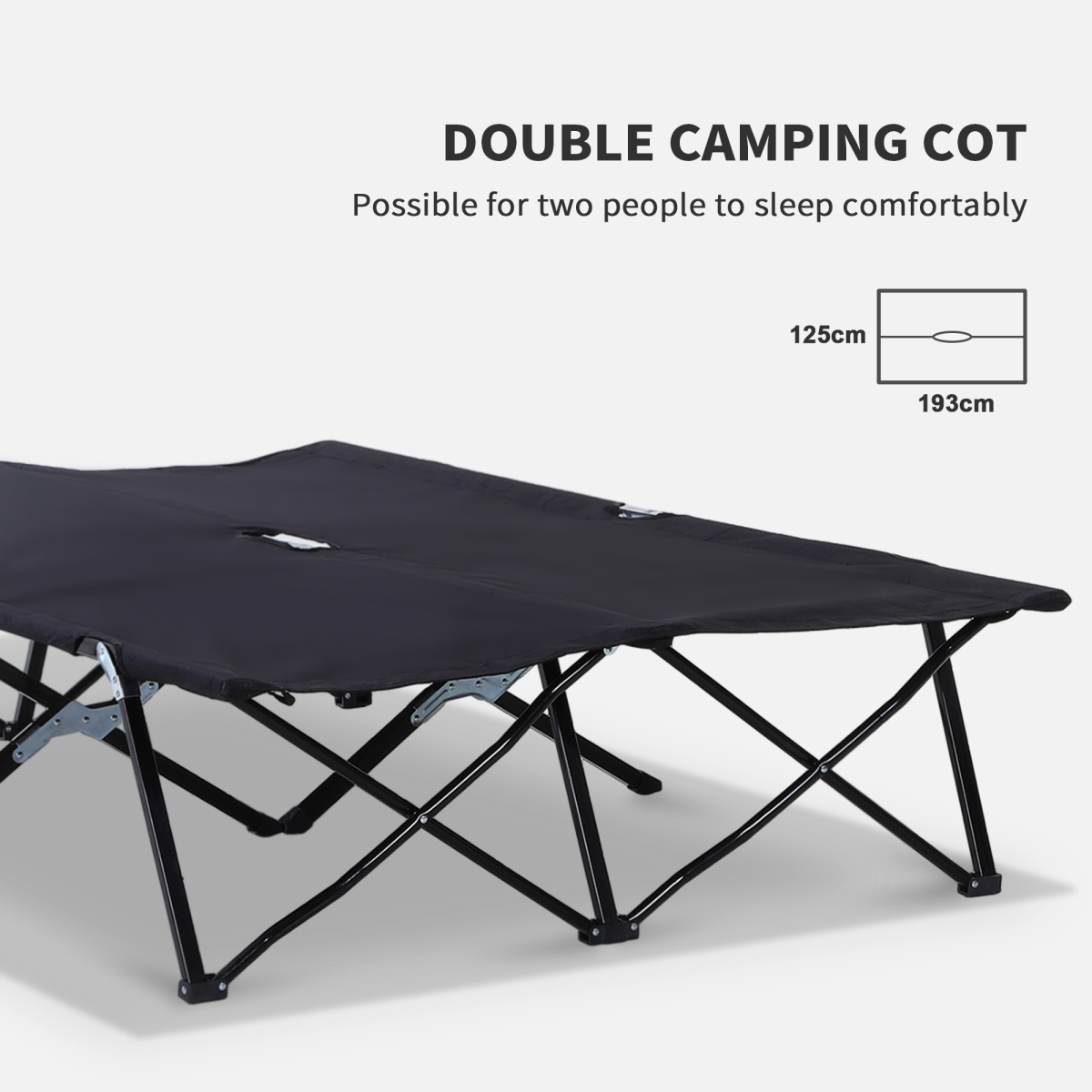 Outsunny Double Camping Folding Cot Outdoor Portable Sleeping Bed, Black