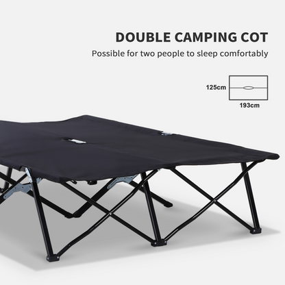 Outsunny Double Camping Folding Cot Outdoor Portable Sleeping Bed, Black