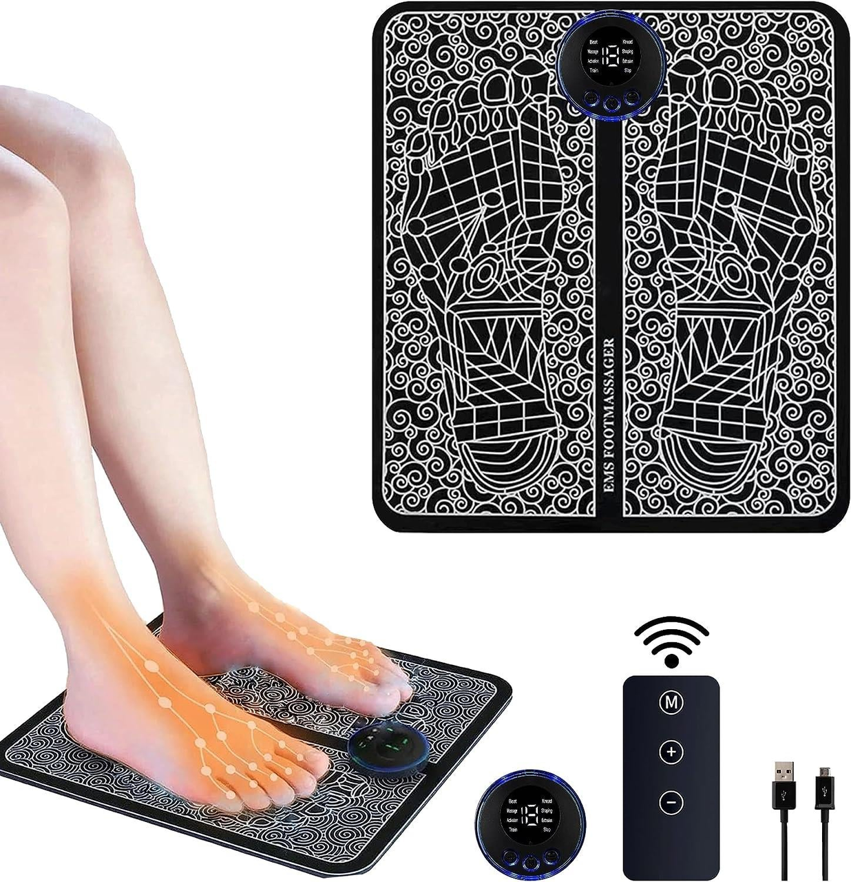 Dyzi EMS Foot Massager - Electrical Muscle Stimulation for Pain Relieve and Improve Circulation for Ultimate Comfort- Relax Your Feet with Rechargeable Foot Massager