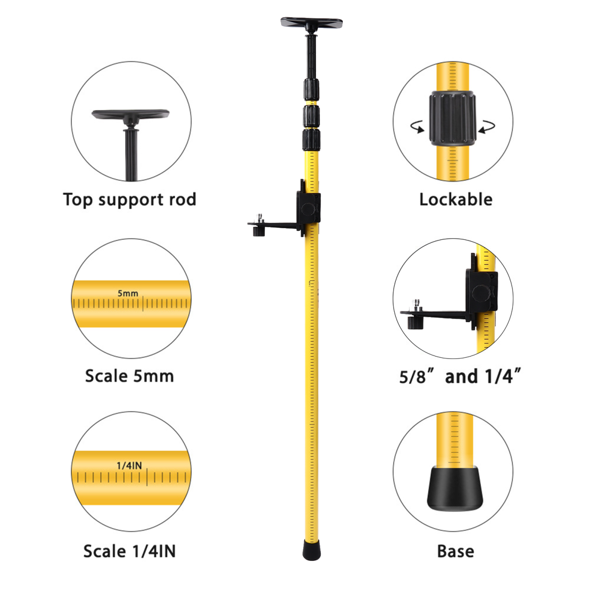 2.8 Meter Laser Leveling Telescoping Pole Adjustable Mounting Pole for Rotary and Line Lasers